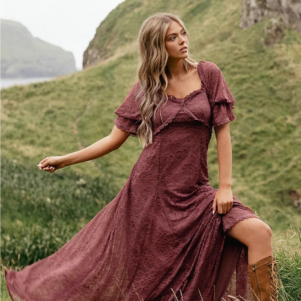UEC Elegant Lace Mahogany Dress